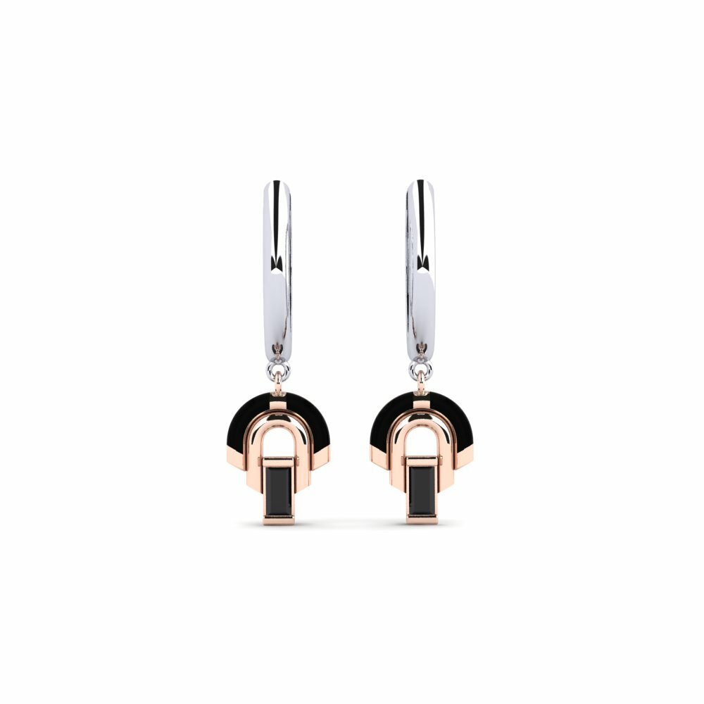 14k White & Rose Gold Black Onyx Women's Earring Gonnos