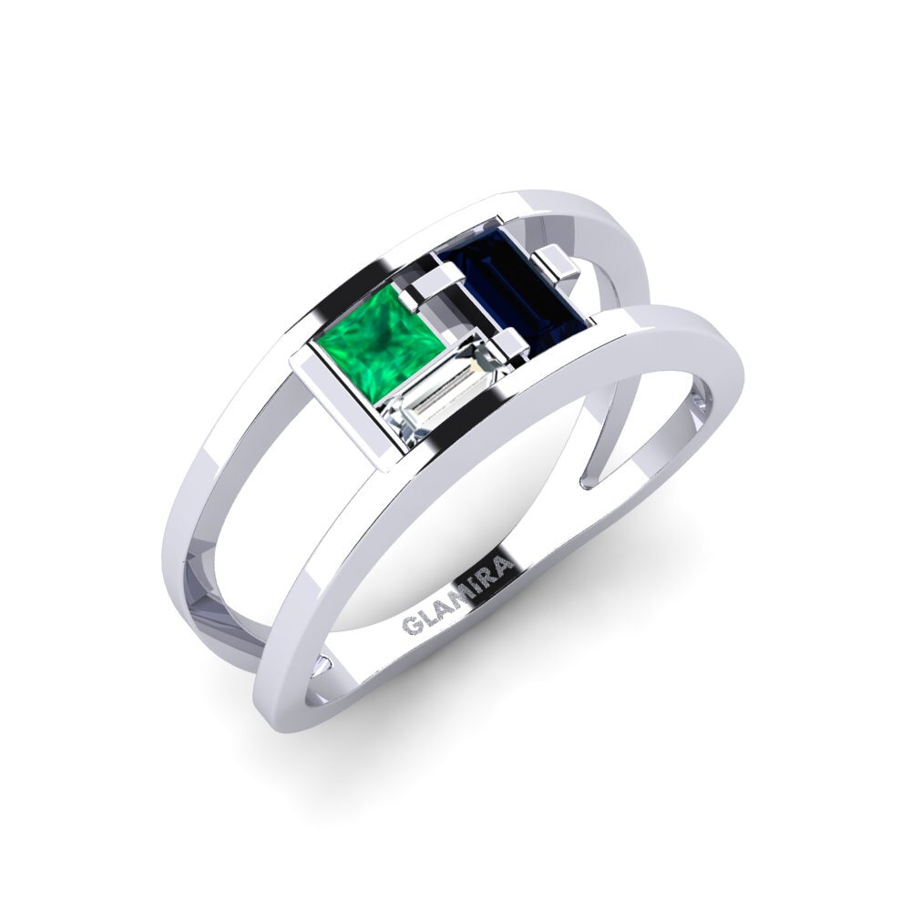 Vàng Trắng 18K Đá Emerald / Ngọc lục Bảo Nhẫn Abaokoro