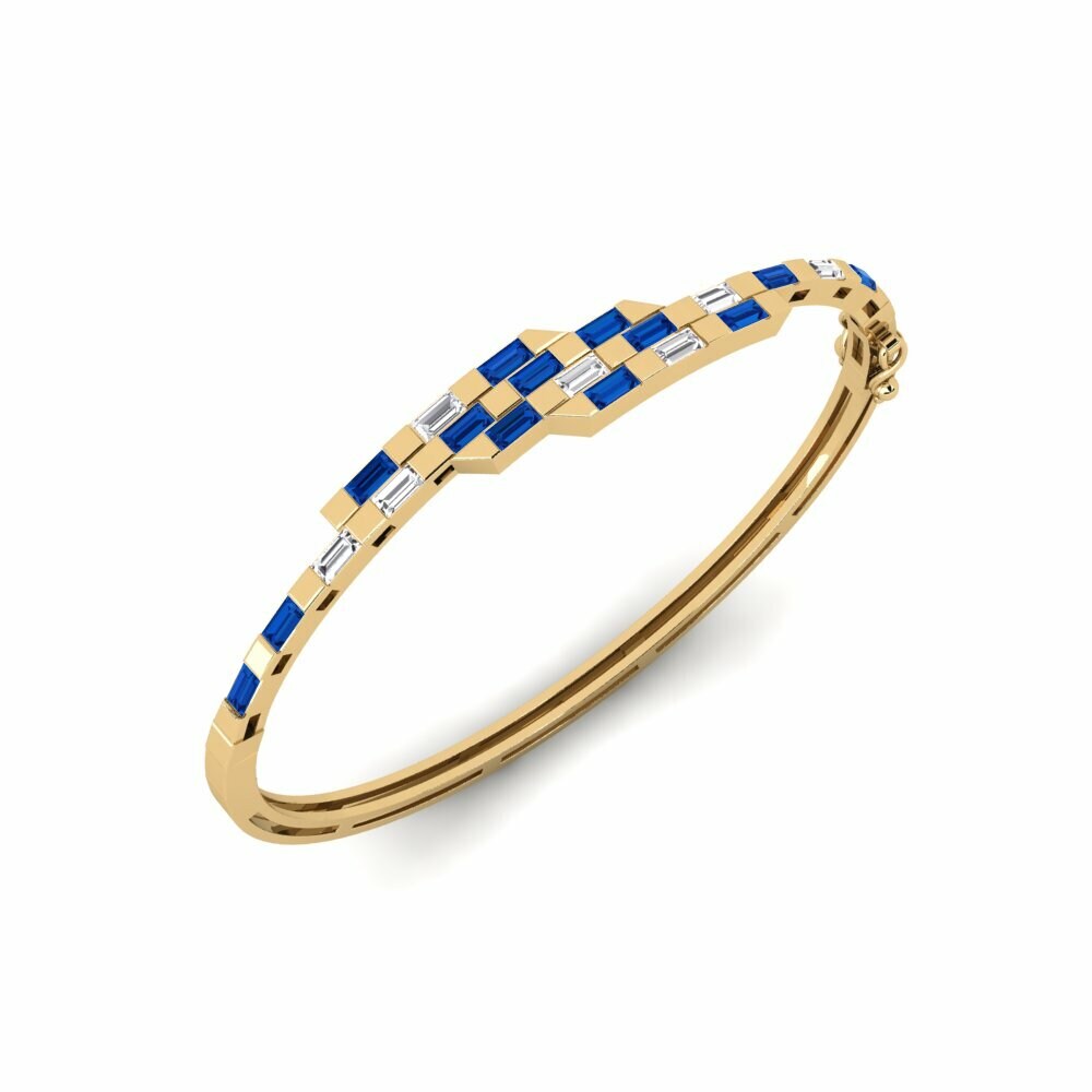 14k Yellow Gold Dark Blue Zirconia Women's Bangle Chirukuna