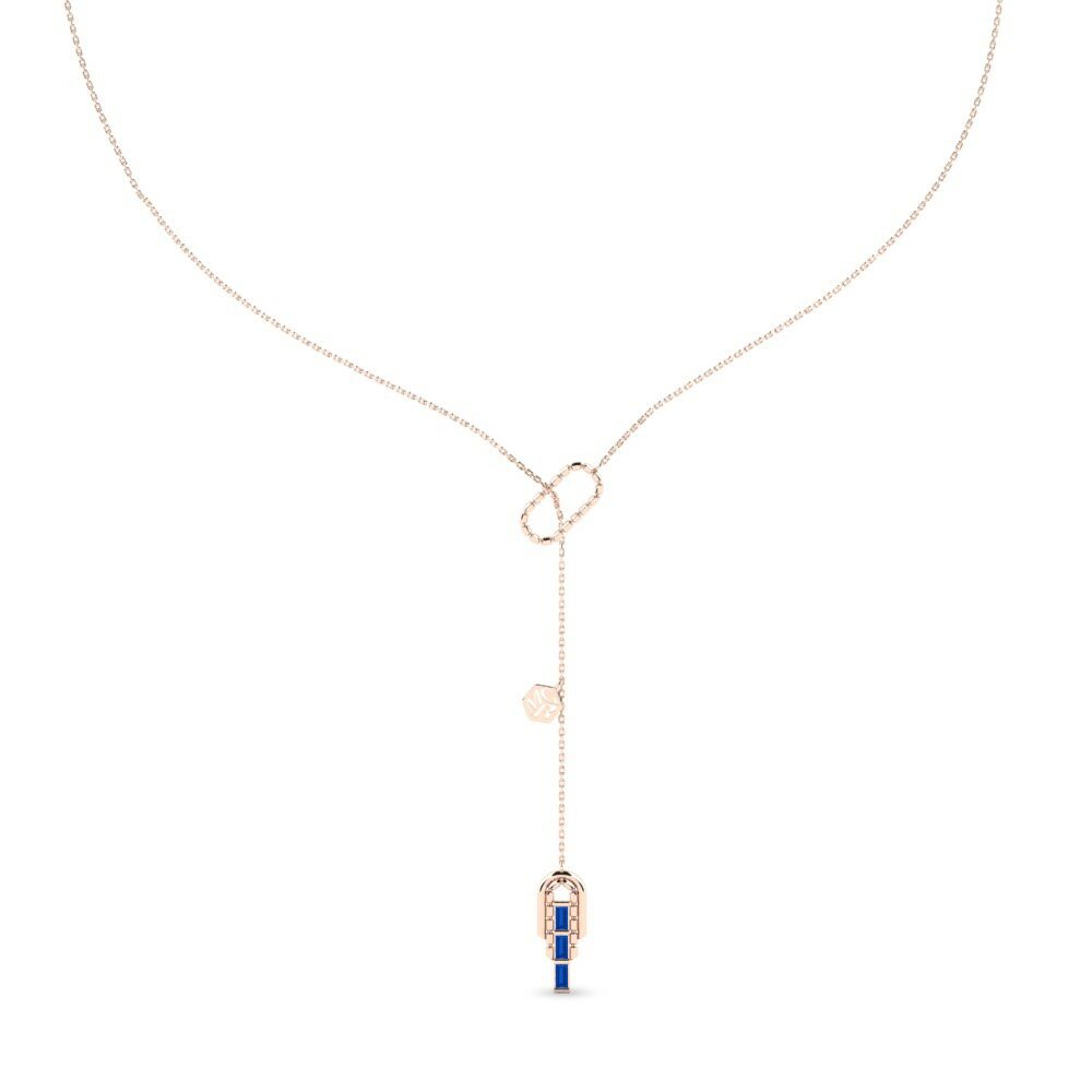 14k Rose Gold Dark Blue Zirconia Women's Necklace Lezarde