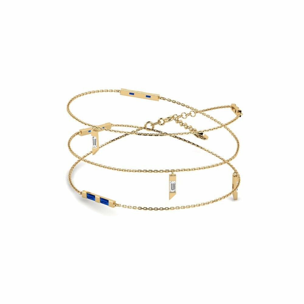 14k Yellow Gold Dark Blue Zirconia Women's Necklace Liniar