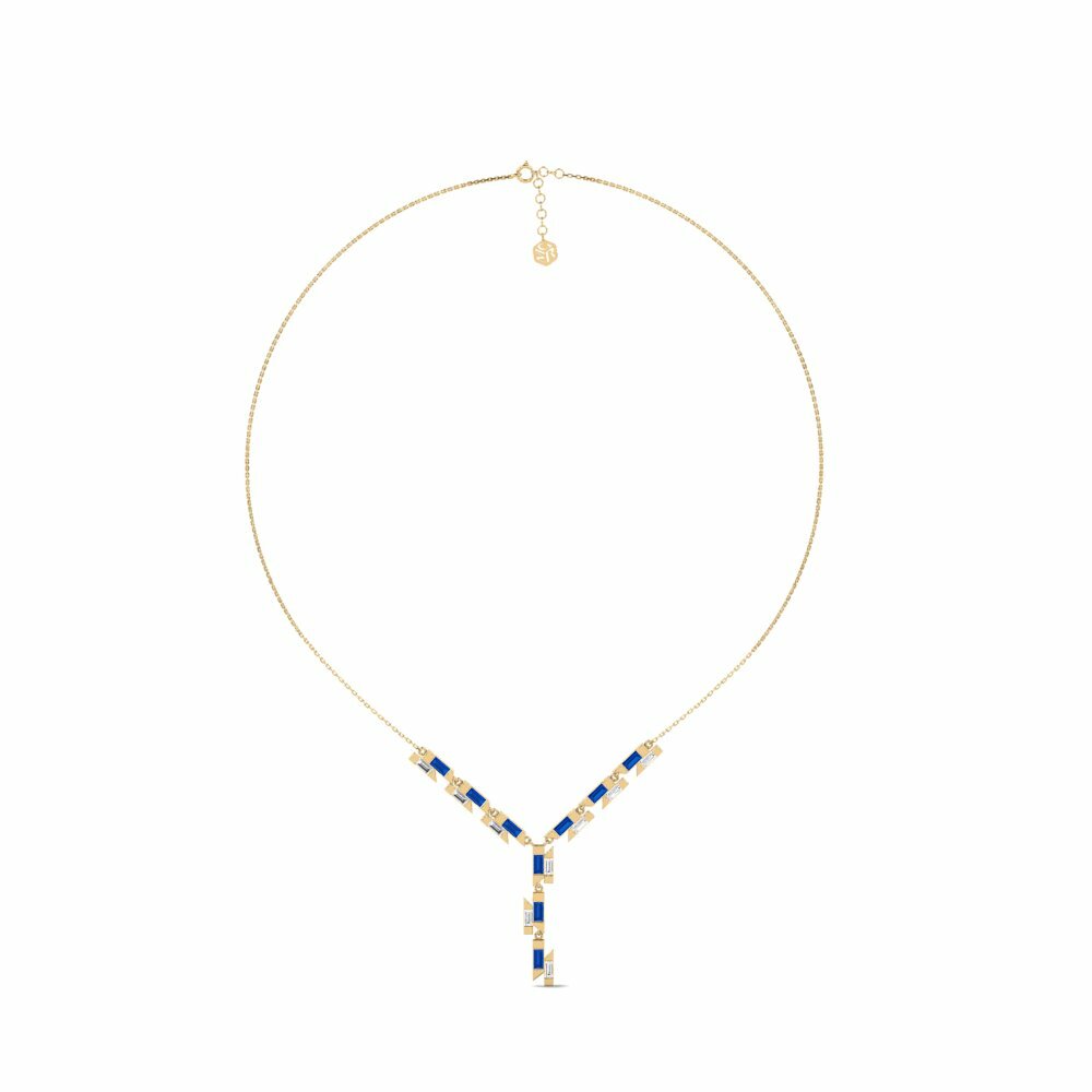 14k Yellow Gold Dark Blue Zirconia Women's Necklace Linije