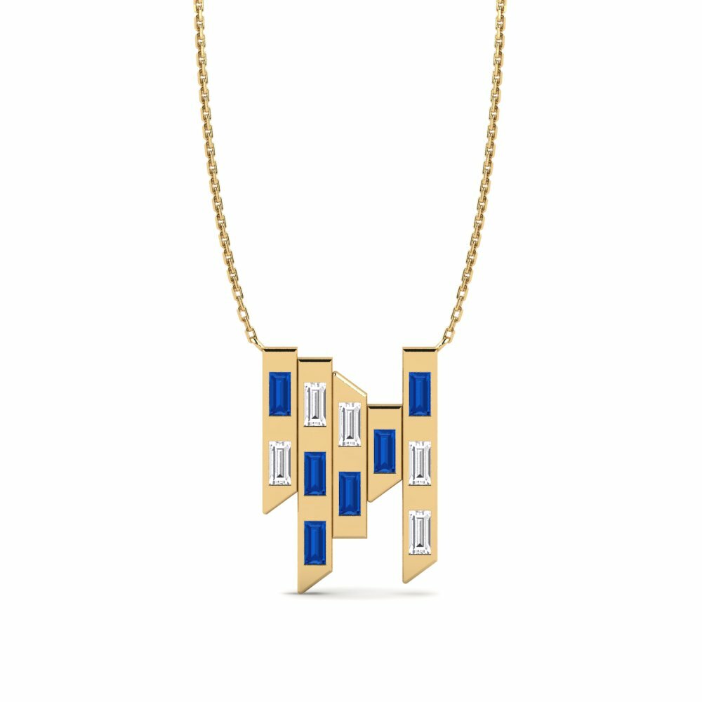 14k Yellow Gold Dark Blue Zirconia Women's Necklace Linjer
