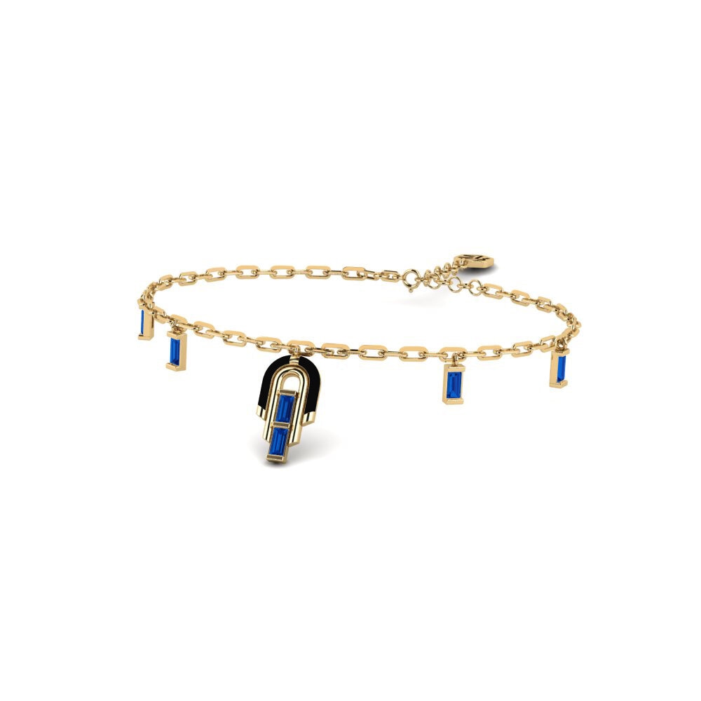 14k Yellow Gold Dark Blue Zirconia Women's Bracelet Monastiraki