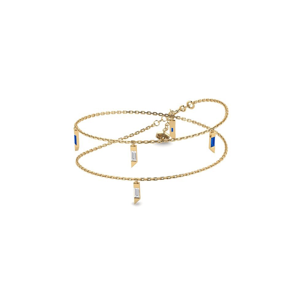 14k Yellow Gold Dark Blue Zirconia Women's Necklace Senkei