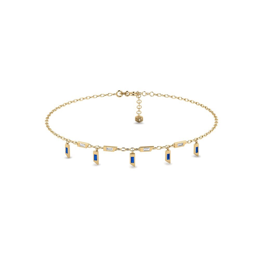 14k Yellow Gold Dark Blue Zirconia Women's Anklet Sreathackj