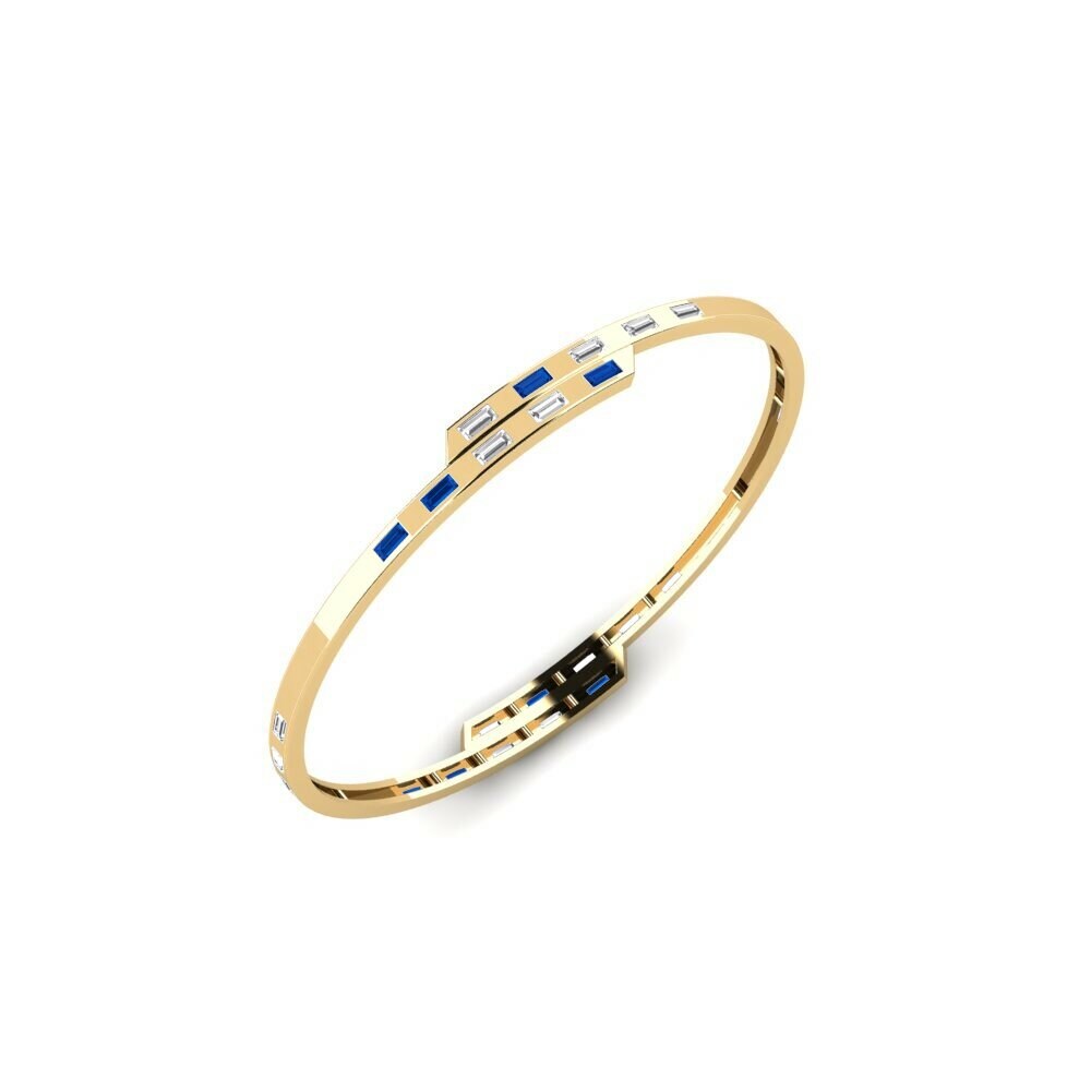 14k Yellow Gold Dark Blue Zirconia Women's Bangle Toosan