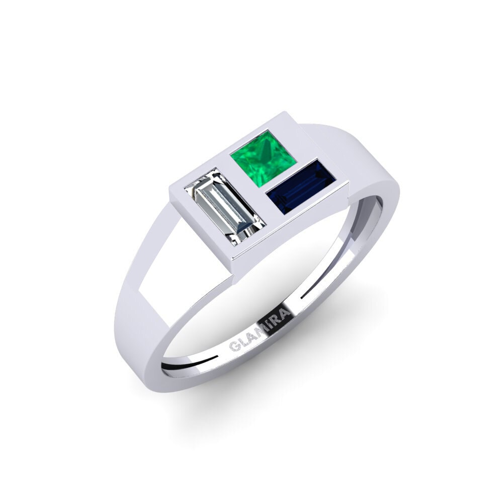 Vàng Trắng 18K Đá Emerald / Ngọc lục Bảo Nhẫn Tsumeb