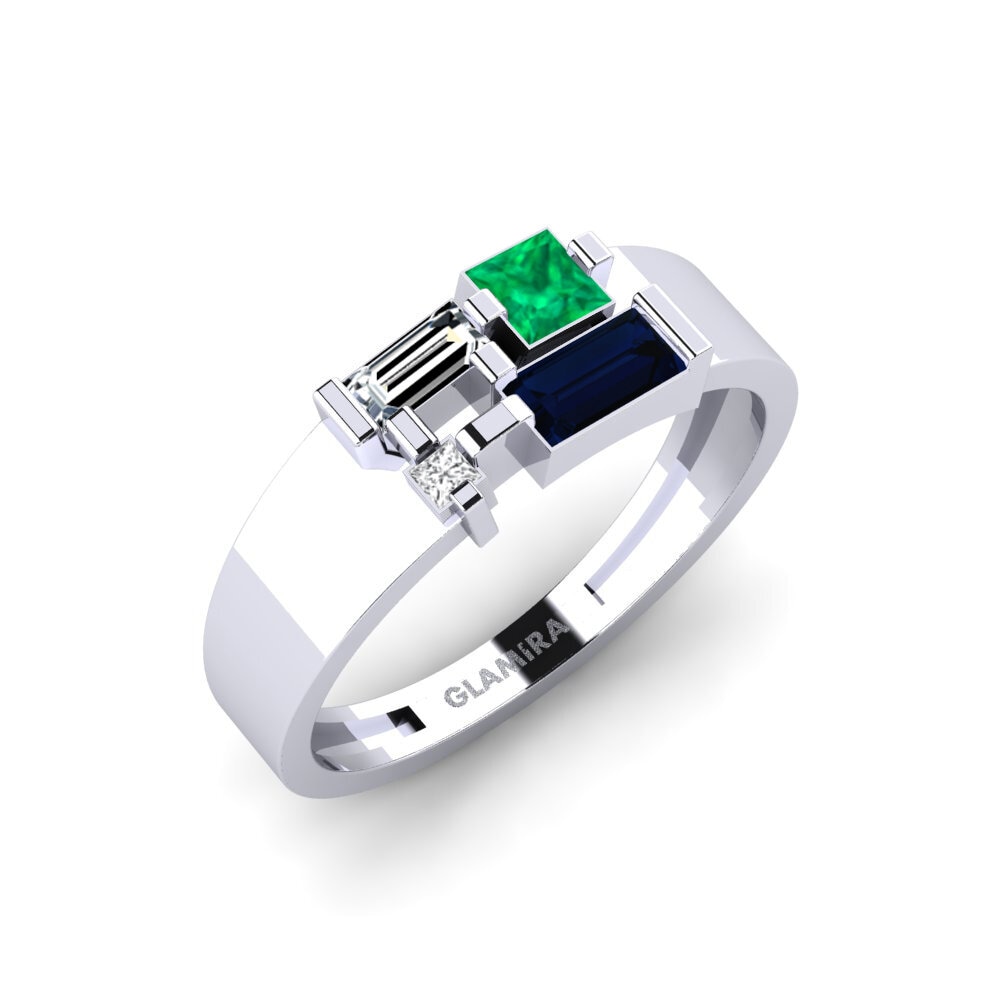 Vàng Trắng 18K Đá Emerald / Ngọc lục Bảo Nhẫn Wundanyi