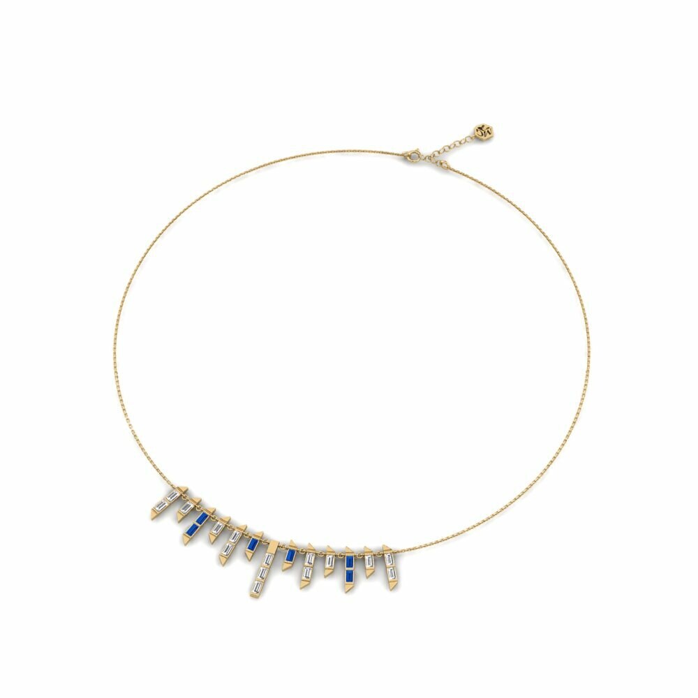 14k Yellow Gold Dark Blue Zirconia Women's Necklace Yekaterina