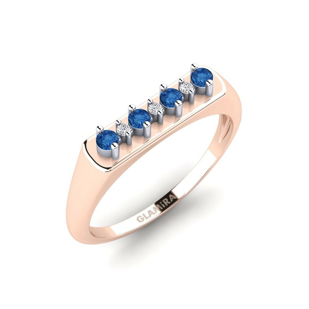 Or Rose& Blanc 18k Zircone Bleu Foncé Bague Skuiling