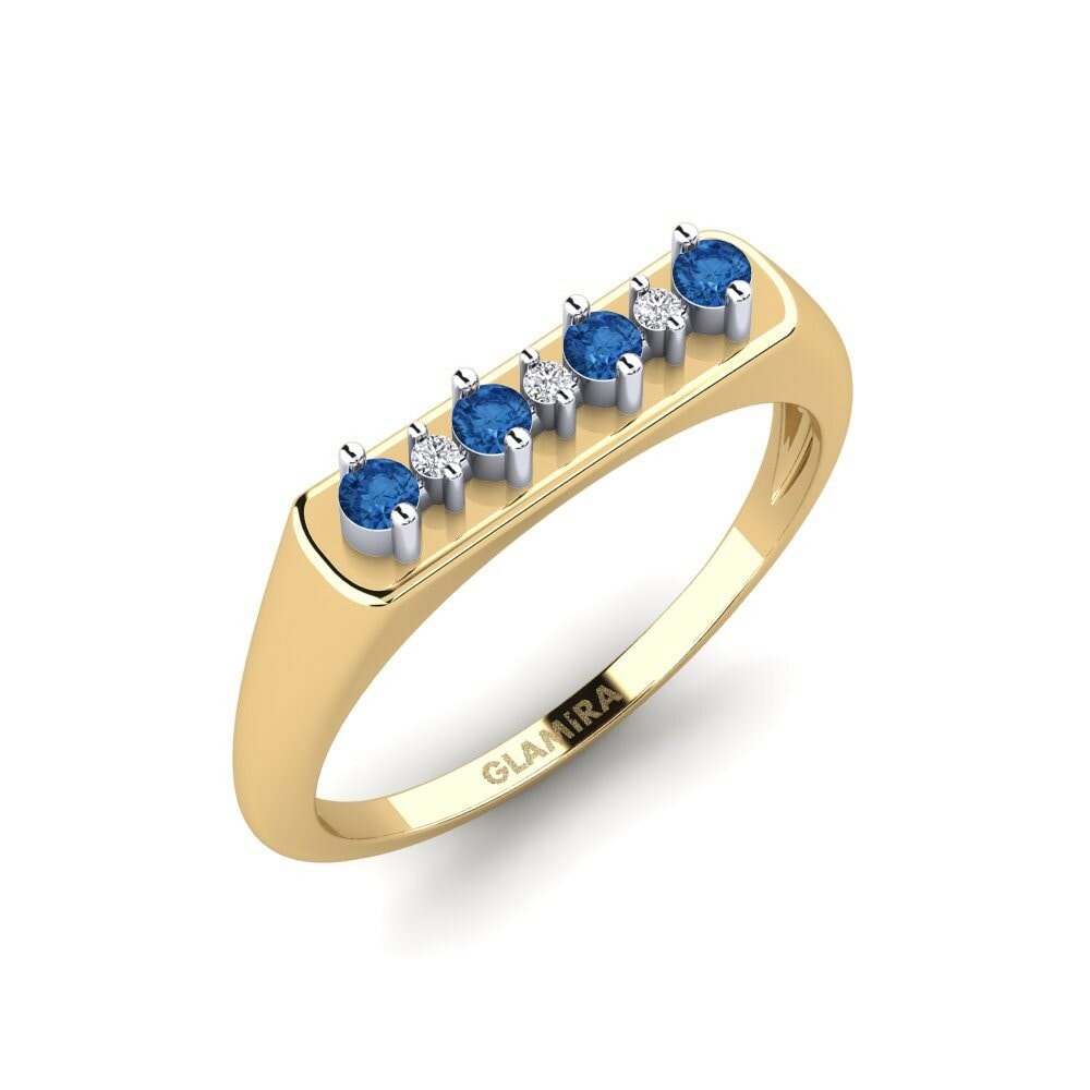 Or Jaune & Blanc 18k Zircone Bleu Foncé Bague Skuiling