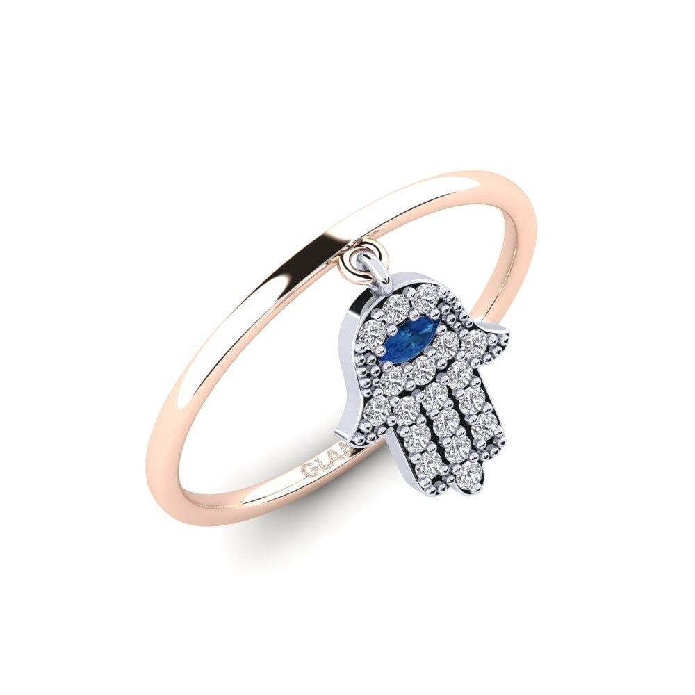 Or Rose& Blanc 18k Zircone Bleu Foncé Bague Prenm