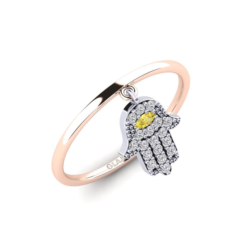 14k Oro Rosa & Blanco Zafiro amarillo Anillo Prenm