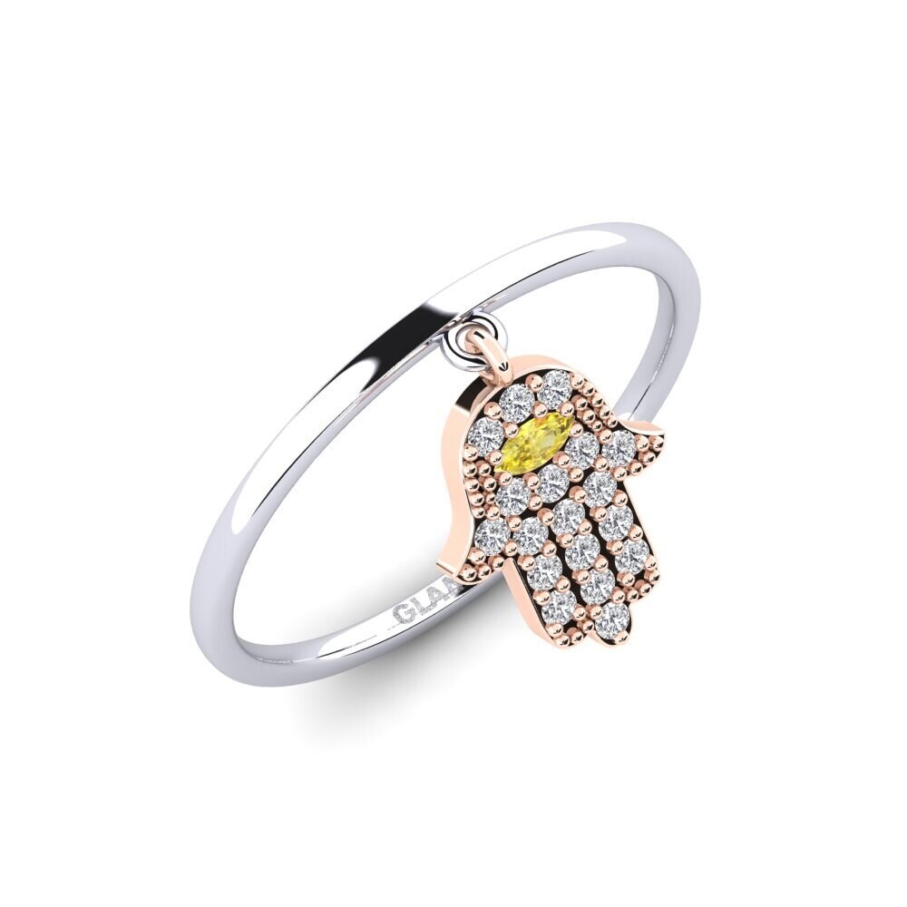 14k Oro Blanco & Rosa Zafiro amarillo Anillo Prenm