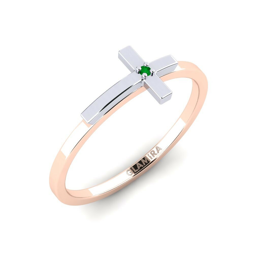 Or Rose& Blanc 14k Émeraude Anneau empilable Glowy