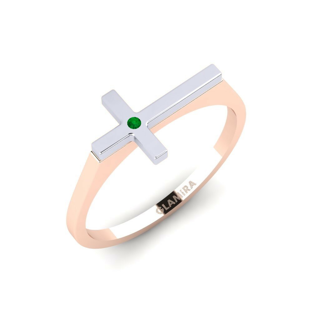 Or Rose& Blanc 14k Émeraude Anneau empilable Meradoc