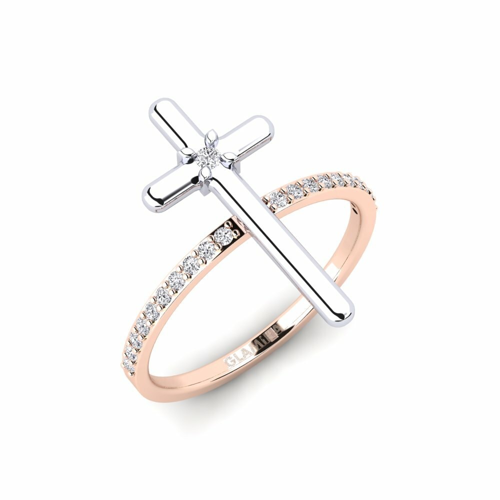 Or Rose& Blanc 14k Diamant De Synthèse Bague Quin