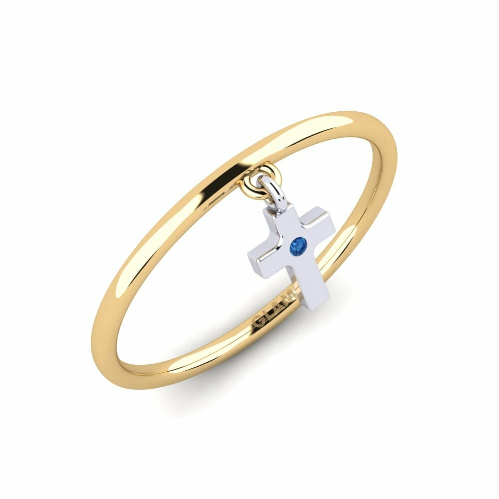 Or Jaune & Blanc 18k Zircone Bleu Foncé Anneau empilable Tracys