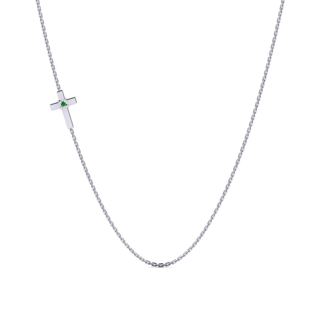 14k Oro Blanco Esmeralda Collar de Mujer Treysa