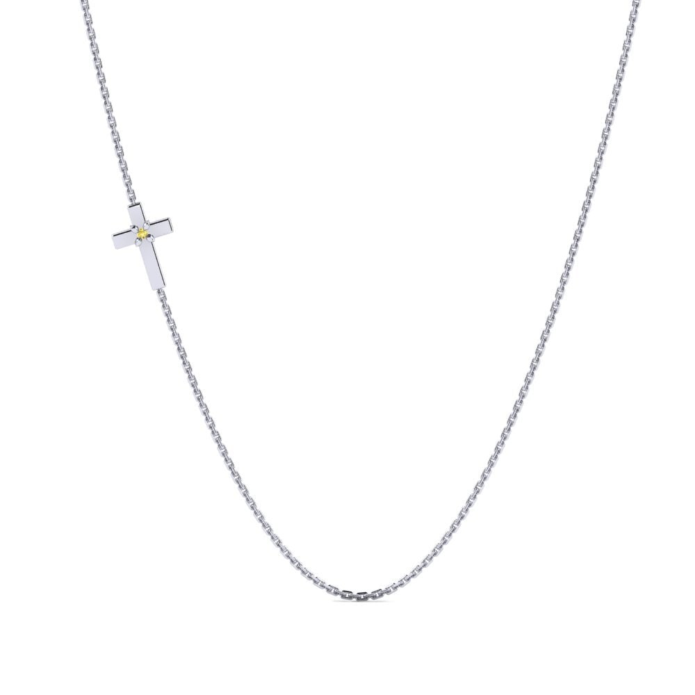 18k Oro Blanco Zafiro amarillo Collar de Mujer Treysa