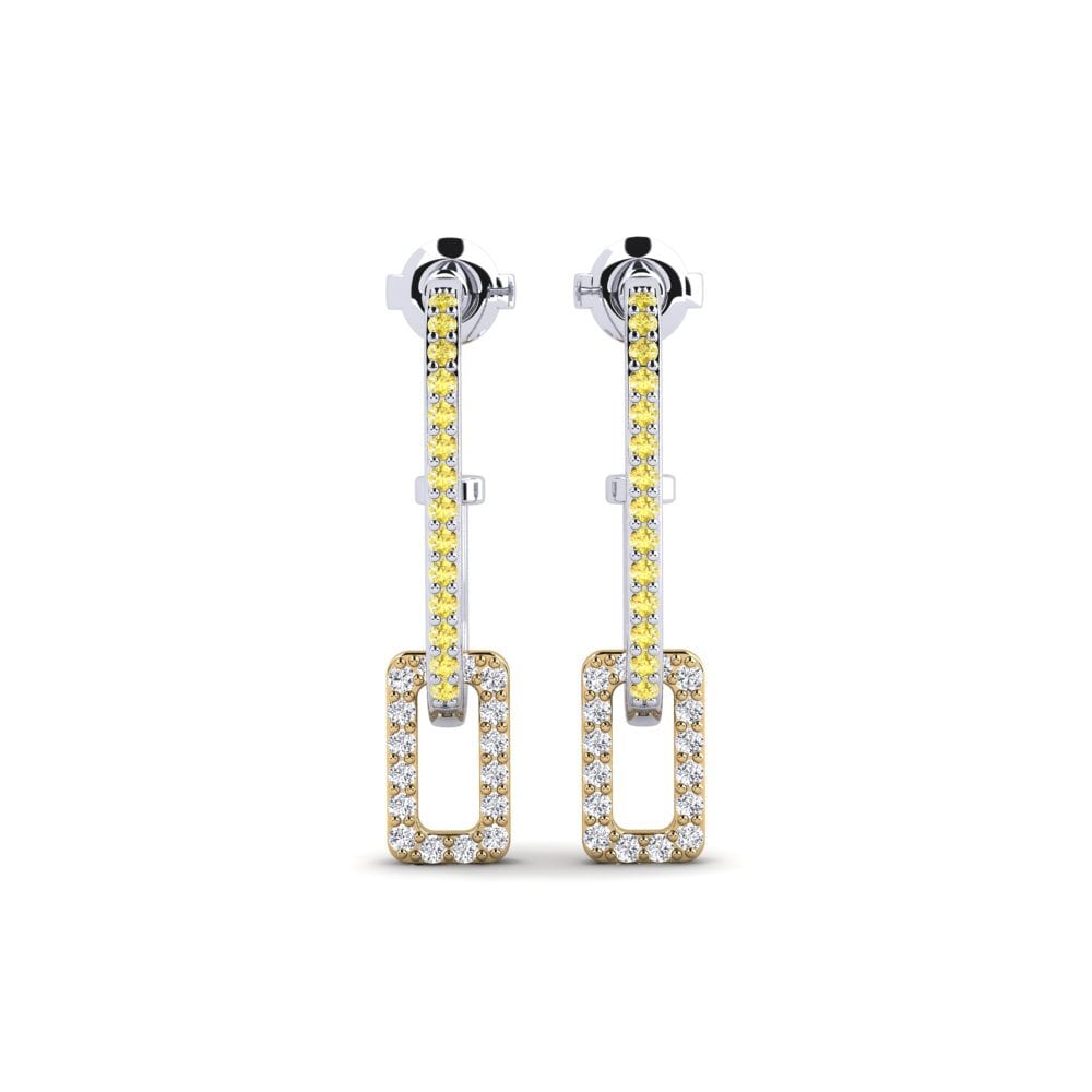 Boucles D'oreilles Femme Or Jaune Avec Diamants Et Saphirs - Marque Diamianti - Neuf Avec étiquettes