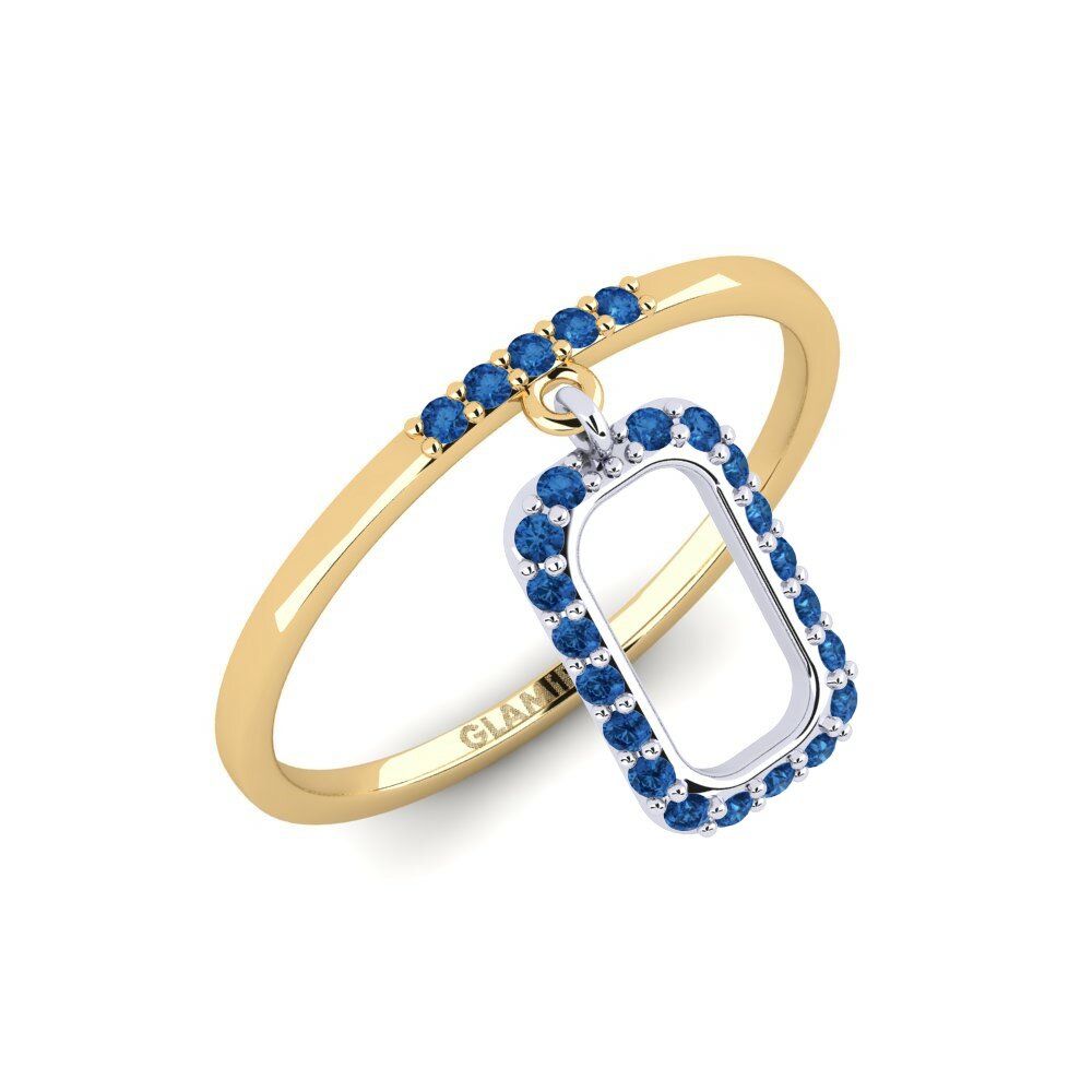 Or Jaune & Blanc 18k Zircone Bleu Foncé Bague Masana