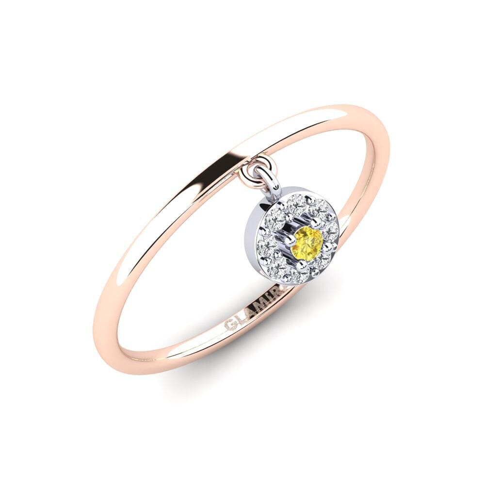 14k Oro Rosa & Blanco Zafiro amarillo Anillo Cerro