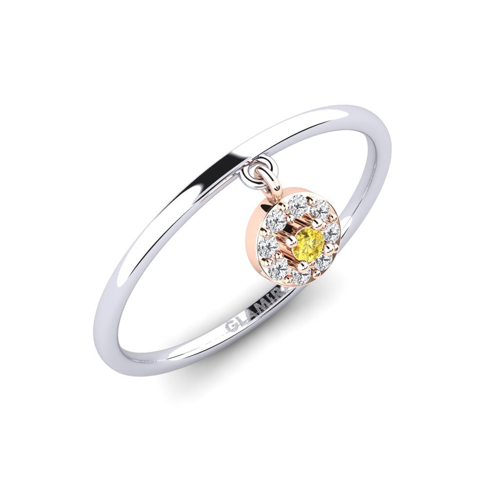 14k Oro Blanco & Rosa Zafiro amarillo Anillo Cerro