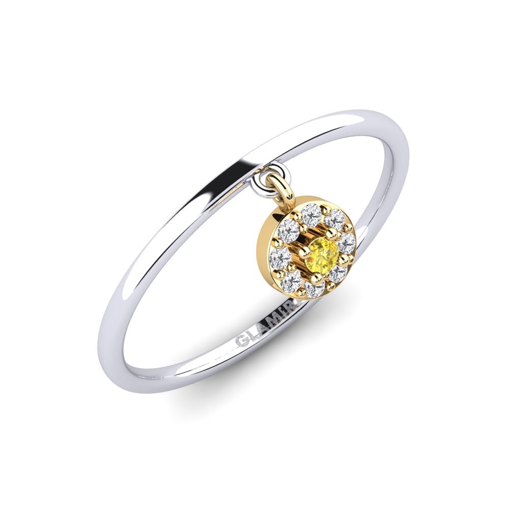 14k Oro Blanco & Amarillo Zafiro amarillo Anillo Cerro