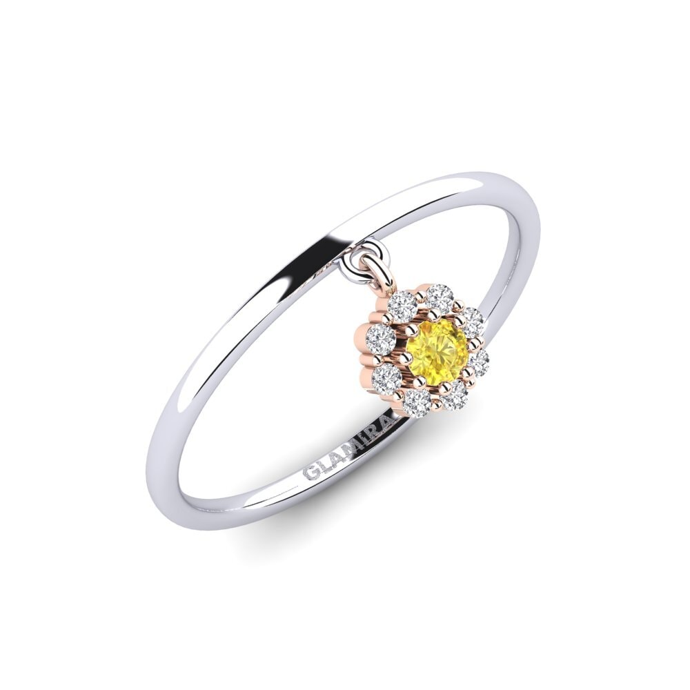 14k Oro Blanco & Rosa Zafiro amarillo Anillo Mons