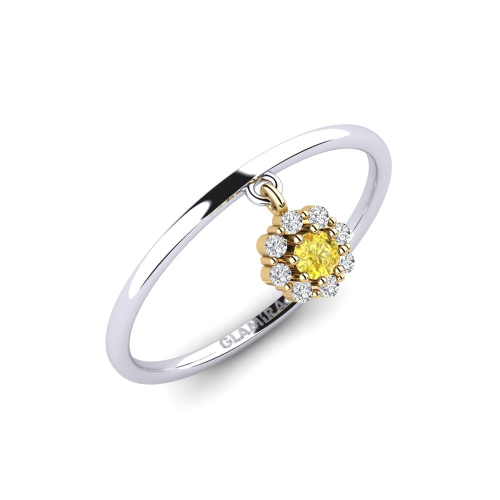 14k Oro Blanco & Amarillo Zafiro amarillo Anillo Mons