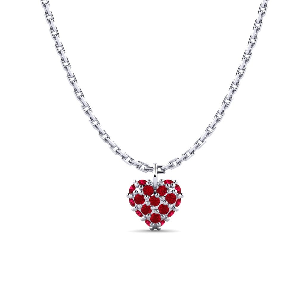 14k Oro Blanco Circonita Roja Colgante de Mujer Respeto