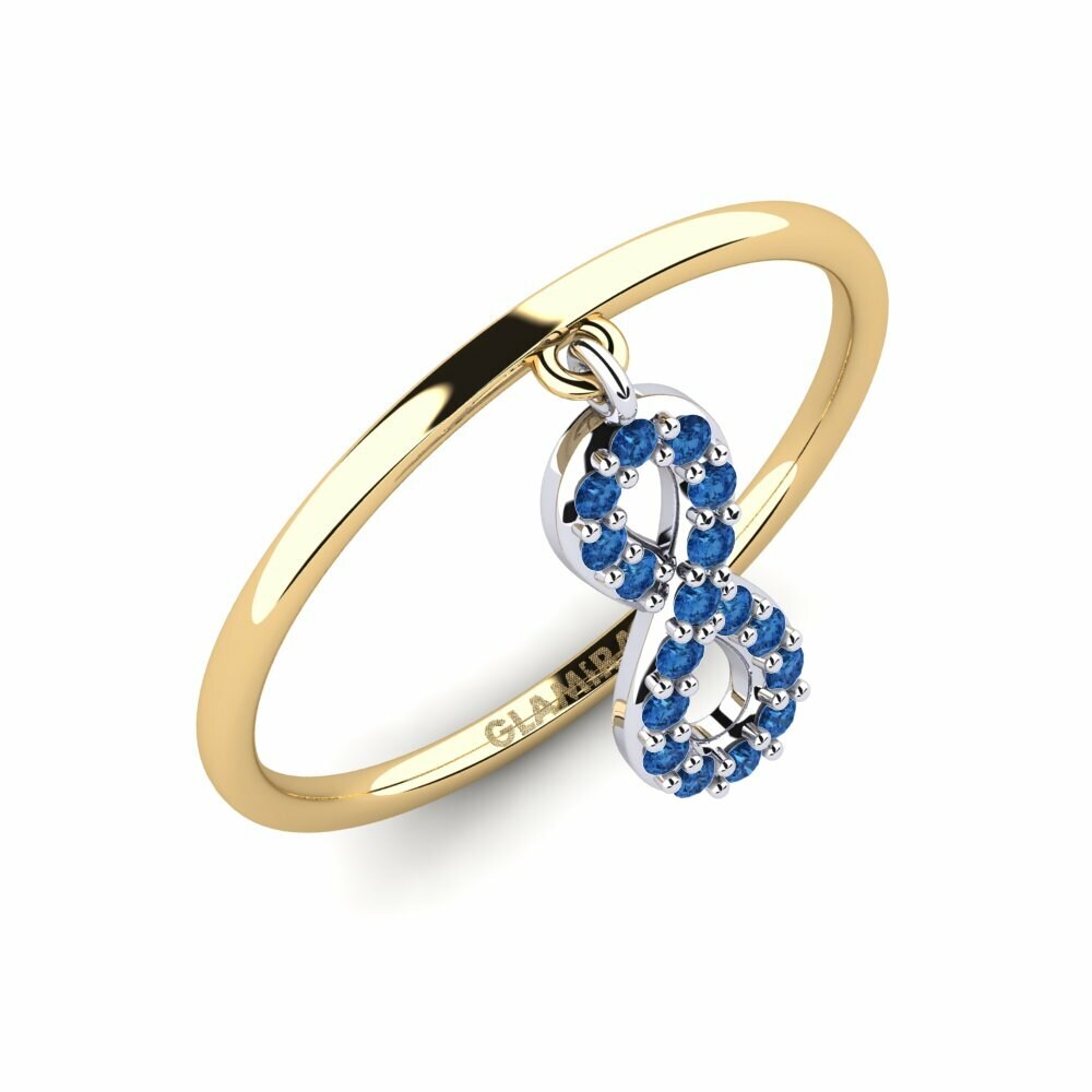 Or Jaune & Blanc 18k Zircone Bleu Foncé Bague Tornado