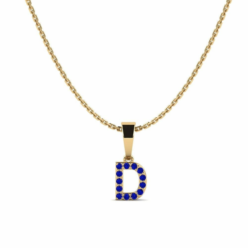 14K Geel Goud Rond Saffier Dames Hanger Monto - D