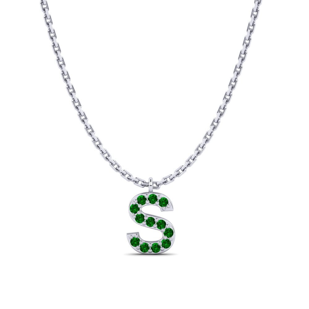 950 Palladium Grüner Zirkonia Damen halskette Avaja - S