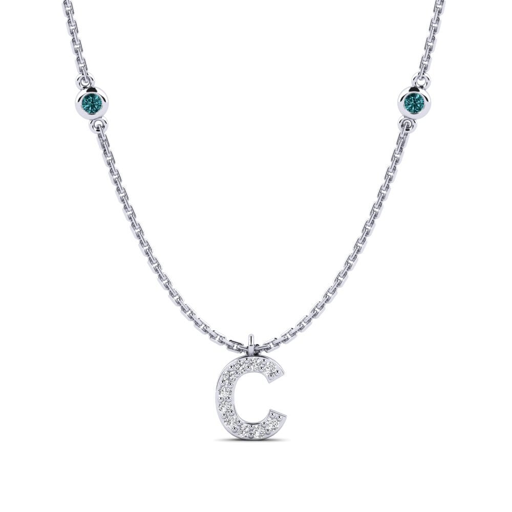 Weißgold 375 Blauer Diamant Damen halskette Kani - C