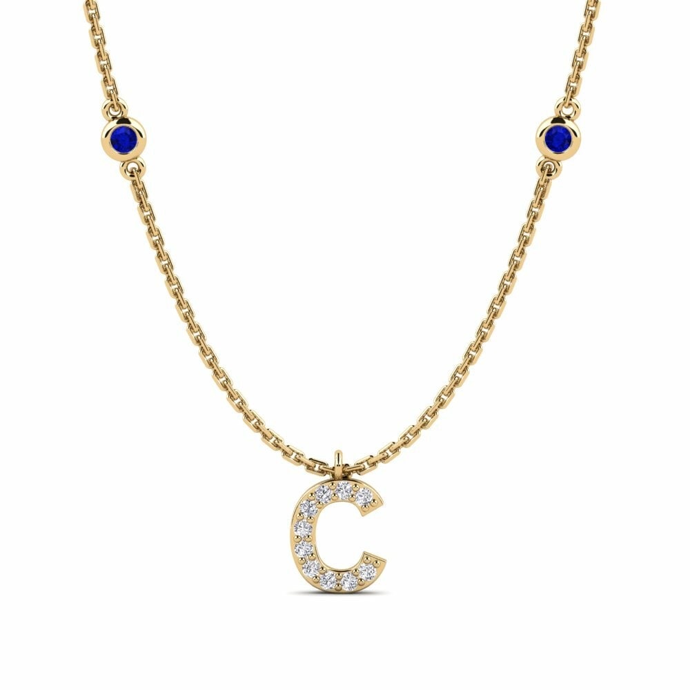 14K Geel Goud Rond Saffier Dames Ketting Kani - C