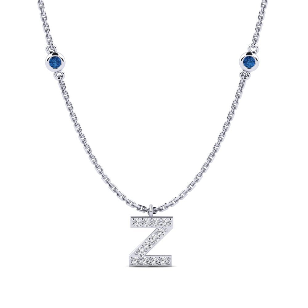 950 Palladium Dunkelblauer Zirkonia Damen halskette Kani - Z