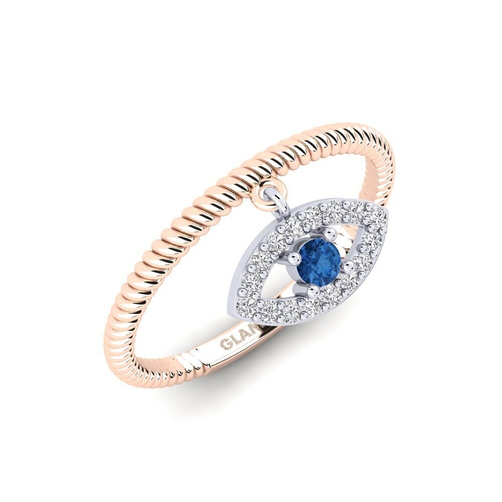 Or Rose& Blanc 18k Zircone Bleu Foncé Bague Geana