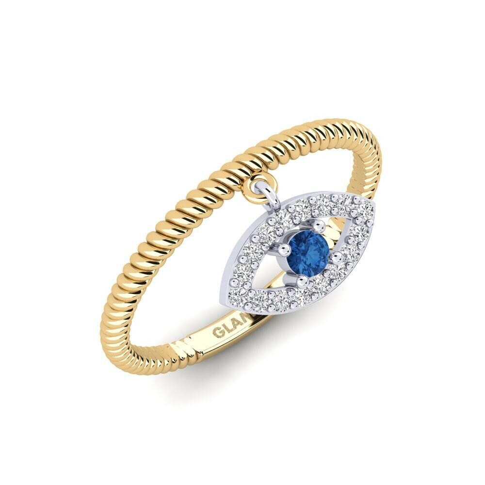 Or Jaune & Blanc 18k Zircone Bleu Foncé Bague Geana