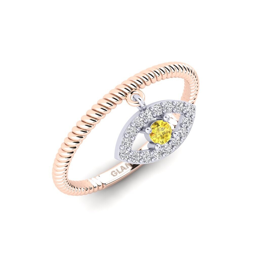 14k Oro Rosa & Blanco Zafiro amarillo Anillo Geana