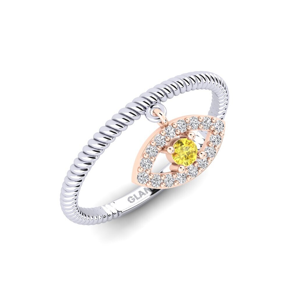 14k Oro Blanco & Rosa Zafiro amarillo Anillo Geana