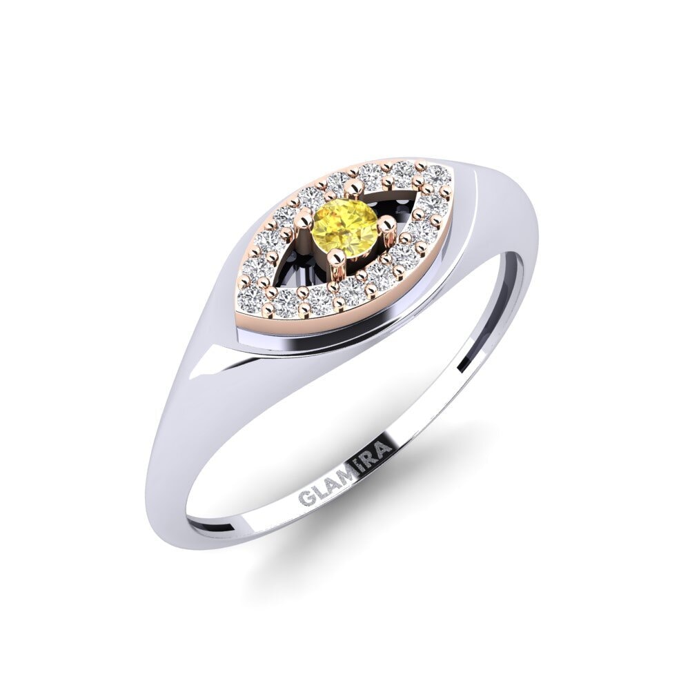 14k Oro Blanco & Rosa Zafiro amarillo Anillo Pestanya