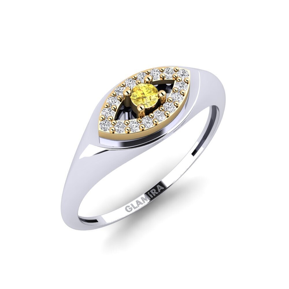 14k Oro Blanco & Amarillo Zafiro amarillo Anillo Pestanya