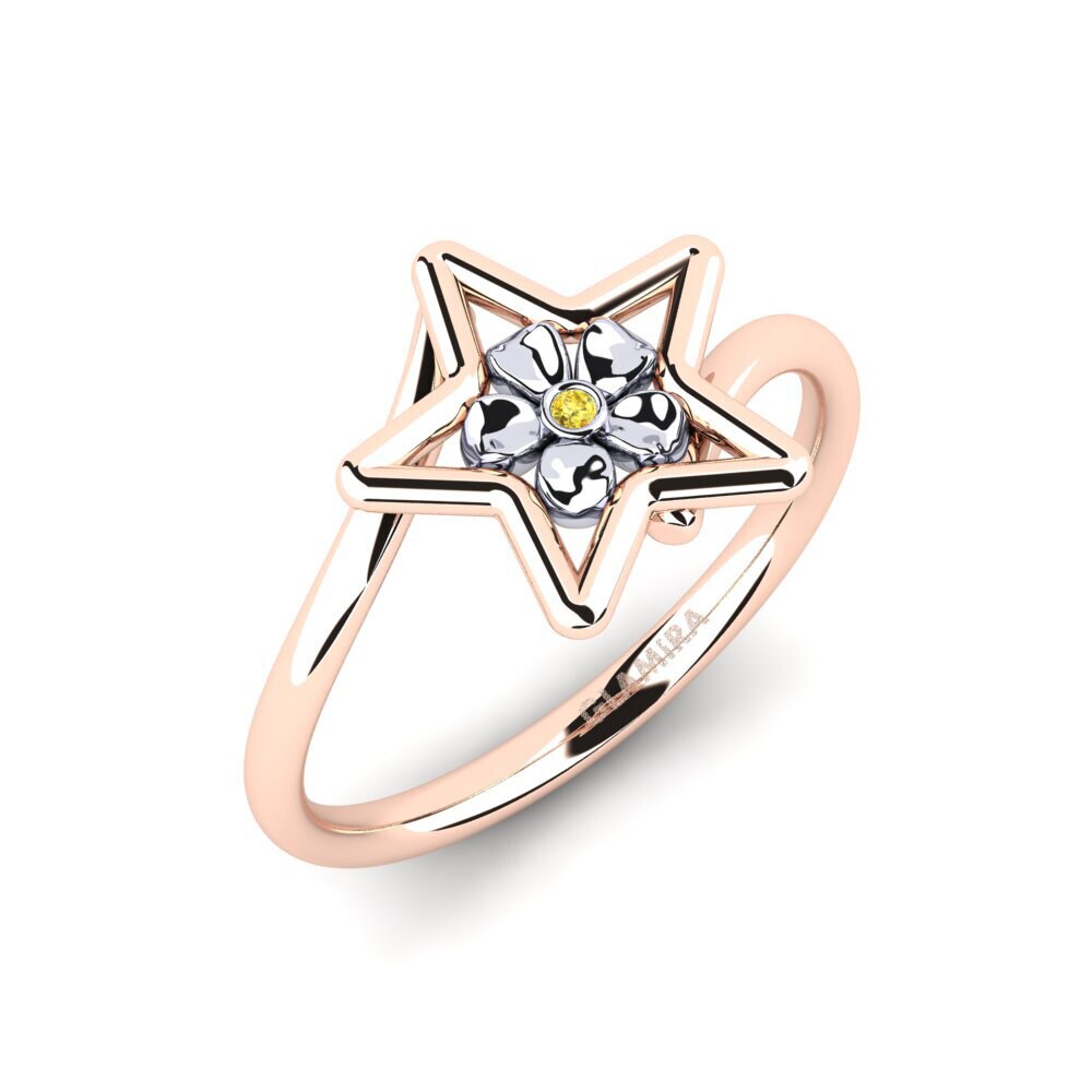 14k Oro Rosa & Blanco Zafiro amarillo Anillo Subvened
