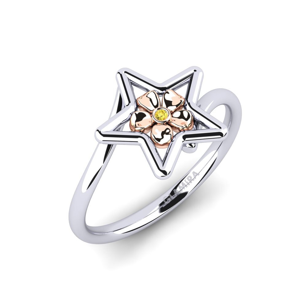 14k Oro Blanco & Rosa Zafiro amarillo Anillo Subvened