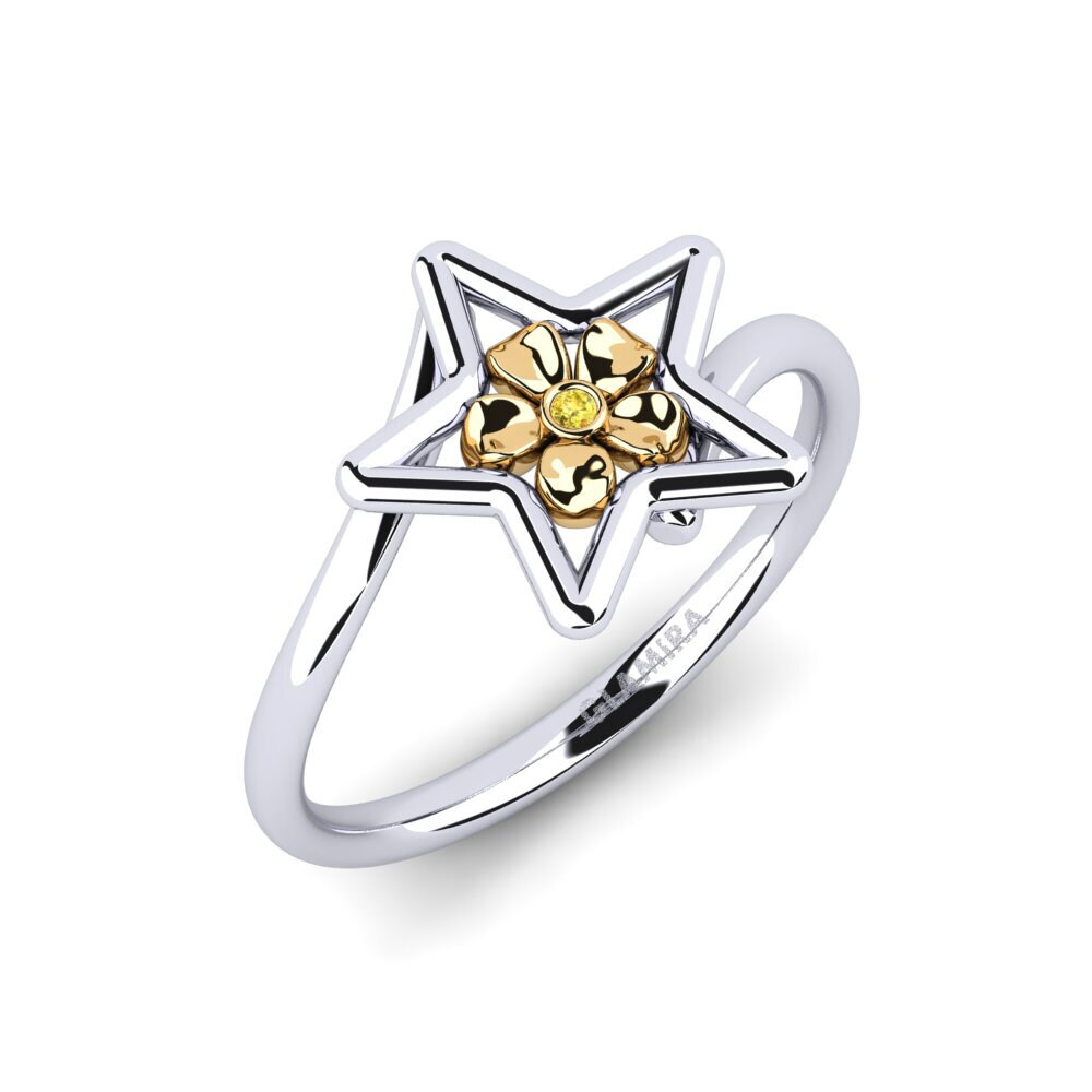 14k Oro Blanco & Amarillo Zafiro amarillo Anillo Subvened