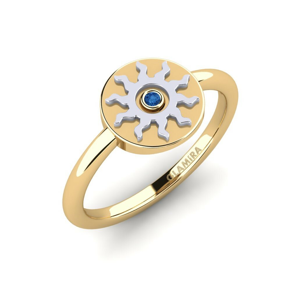 Or Jaune & Blanc 18k Zircone Bleu Foncé Bague Suturedas