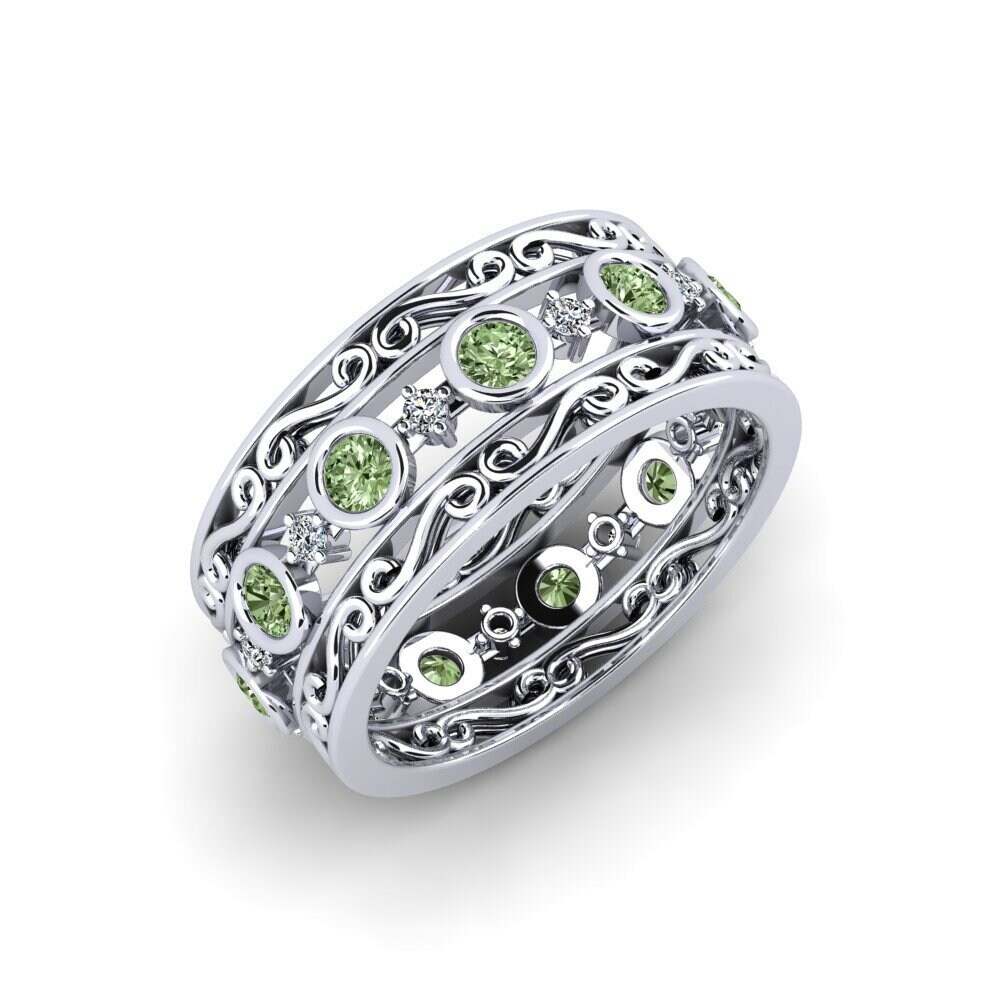 Argent Blanc Diamant Vert Bague Tlem